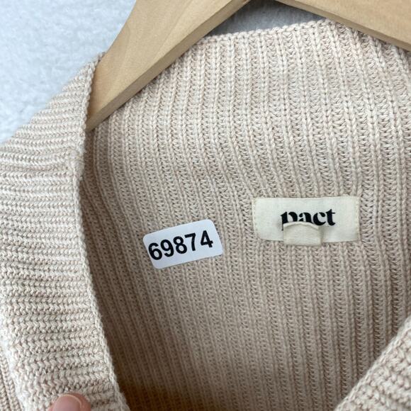 PACT Sweater Womens XS Organic Cotton Ribbed Funnel Neck Pullover Beige - Picture 13 of 13